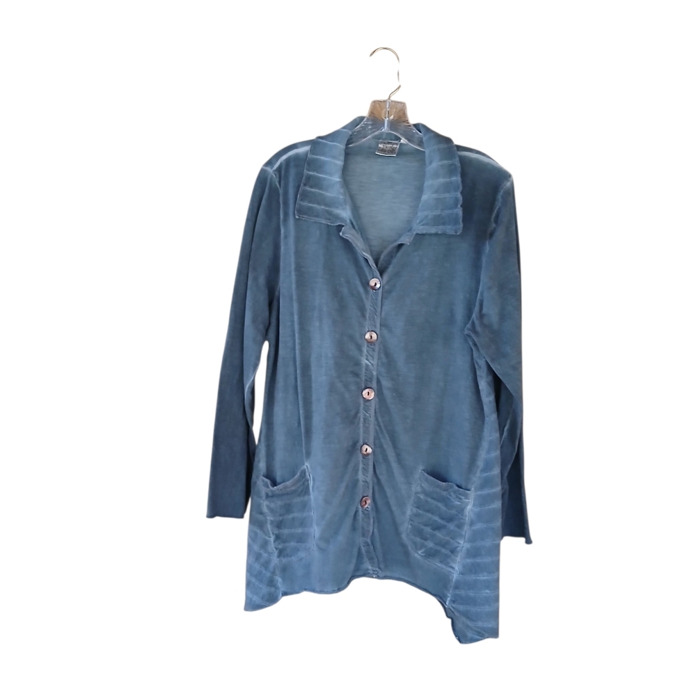 Parsley & Sage Slate Blue Long Sleeved Button Up Tunic Large